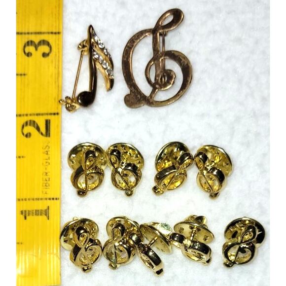 Goldtone Music Notes Tie Tac Hat Pin Lapel Pin Clef Musician Performer Singer - Picture 2 of 5